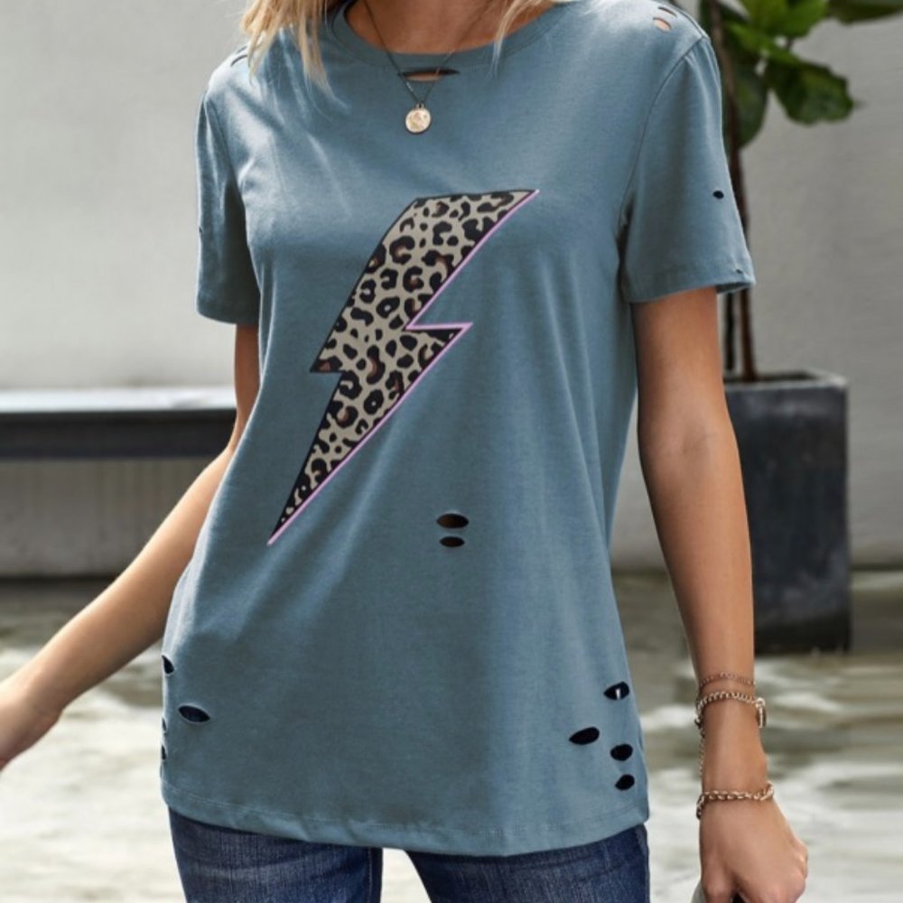 Leopard Lightning Bolt Distressed Graphic Tee